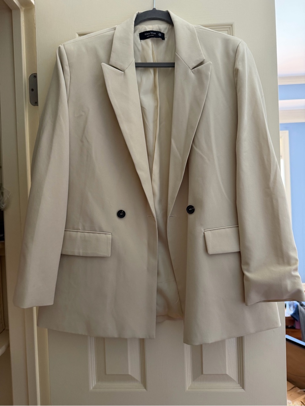 Cream Double-Breasted Tailored Blazer Jacket